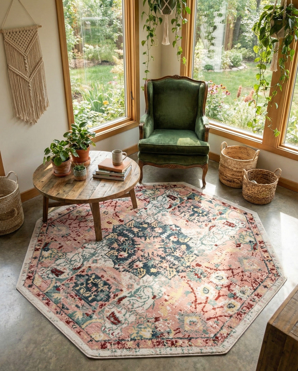 Savannah Elegance Collection Area Rug -  Azalea Octagon Pink  lifestyle 146