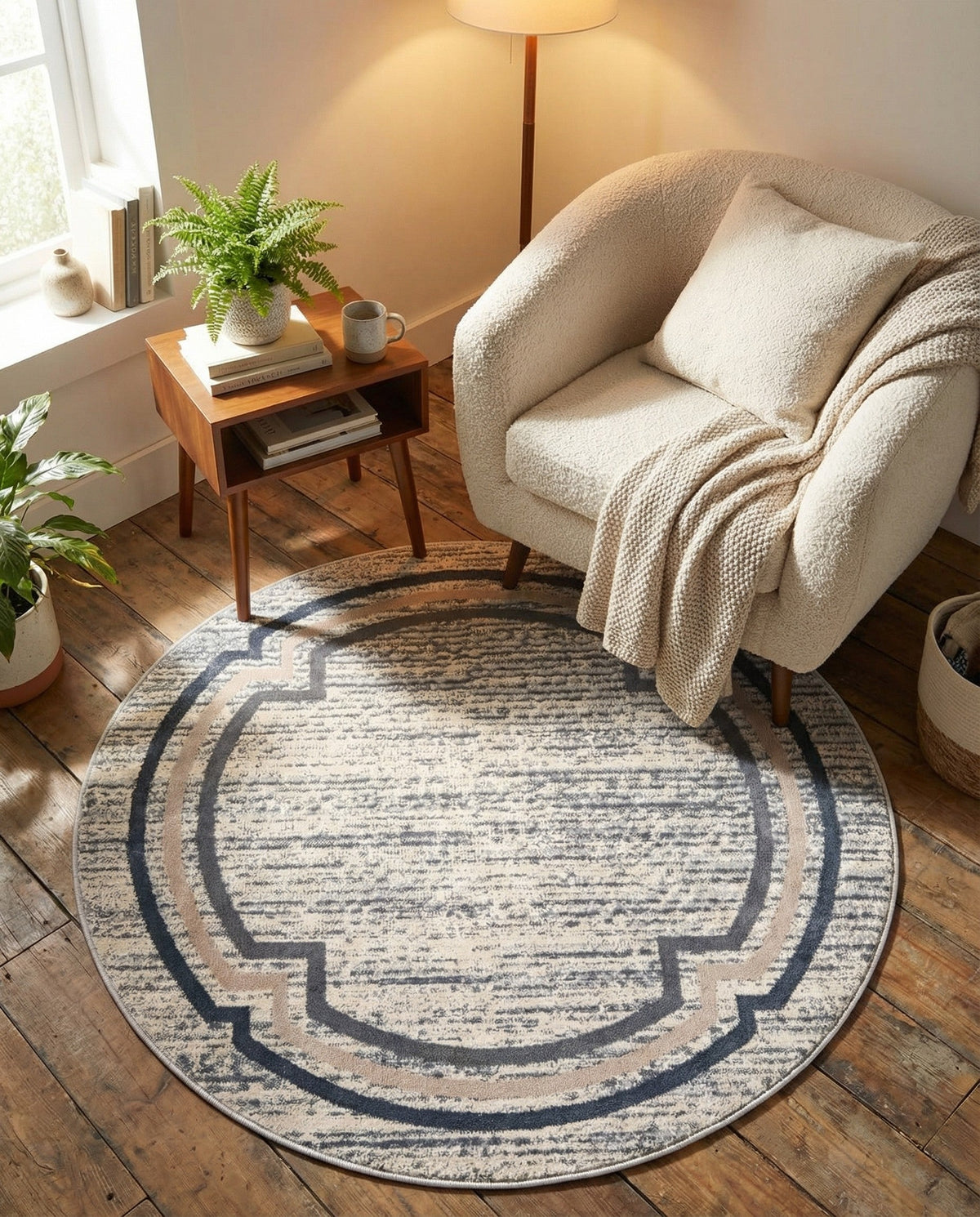 Serenity Sands Collection Area Rug -  Hushhaven Round Gray  lifestyle 94
