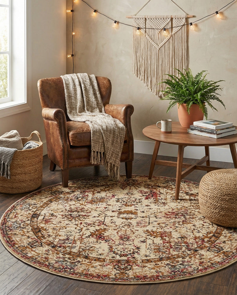 Neptune Elegance Collection Area Rug -  Galatea (Beige Cream) Round Beige Cream  lifestyle 62