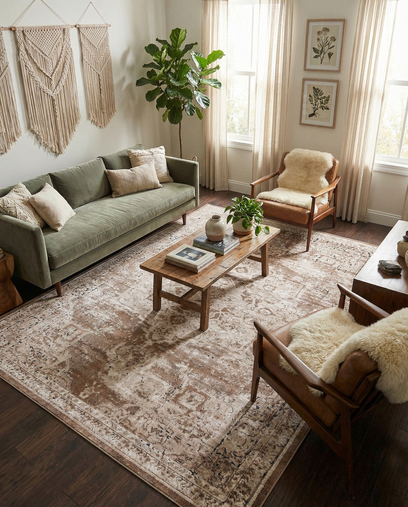 Coastal Manor Collection Area Rug -  Pelican Rectangle Khaki  lifestyle 48