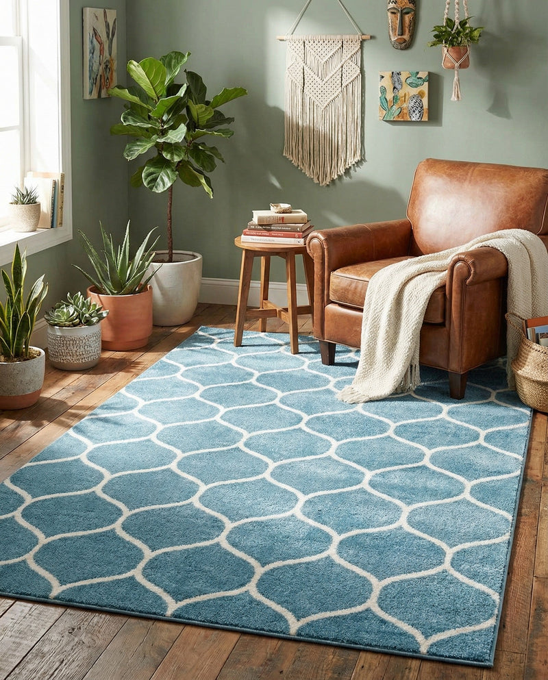 Trellis Mosaic Collection Area Rug -  Pergolatown (Light Blue) Rectangle Light Blue  lifestyle 14