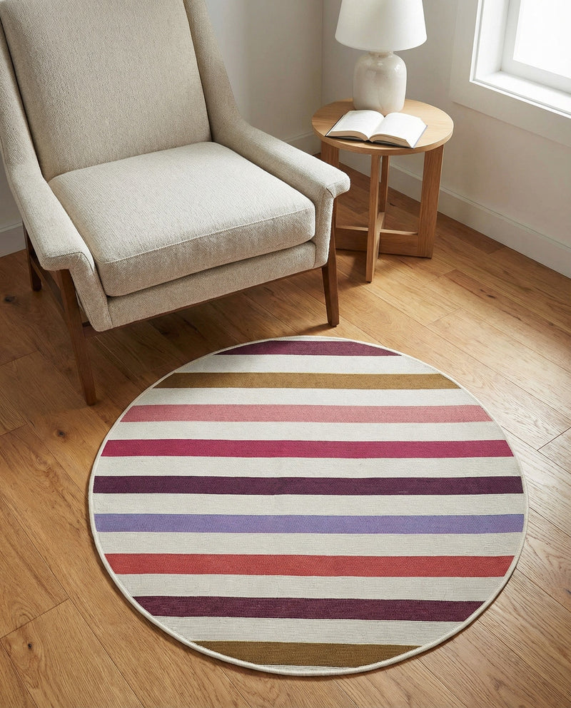 Seaside Stripes Collection Area Rug - Azul Round White  lifestyle 73