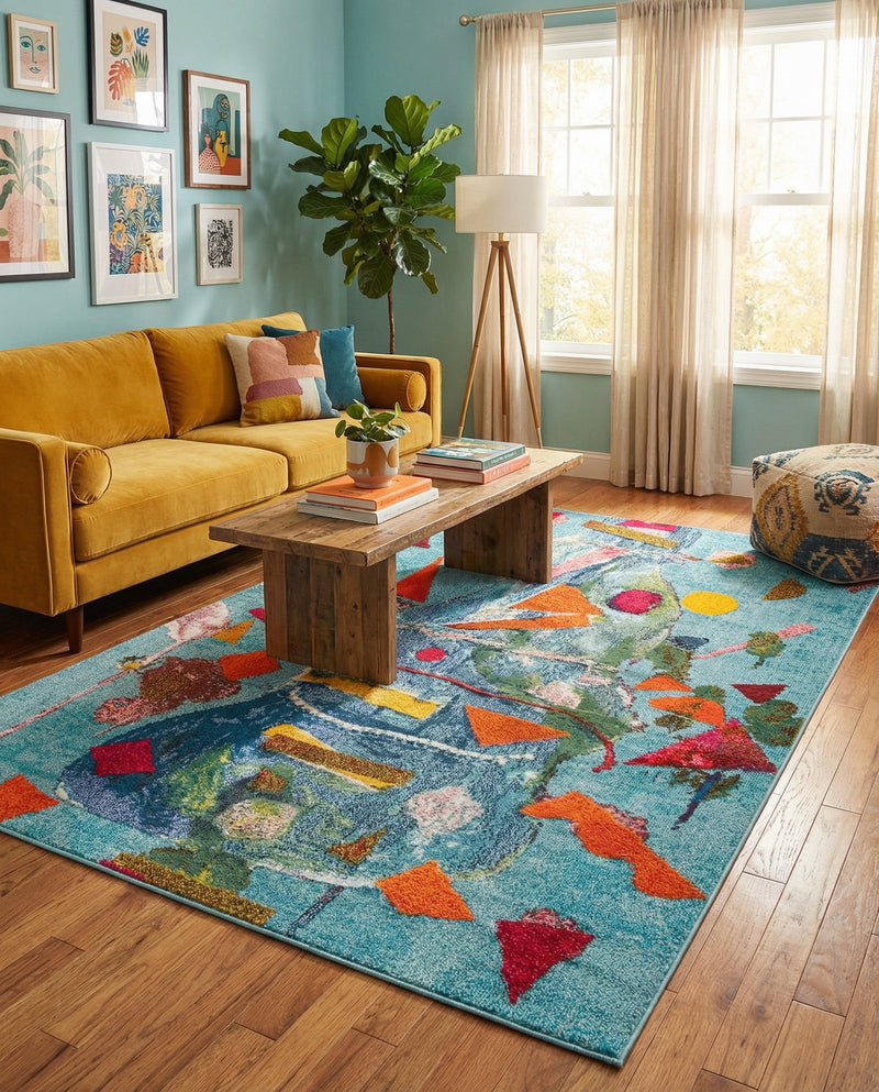 Colorburst Oasis Collection Area Rug -  Fresco Rectangle Aqua  lifestyle 14