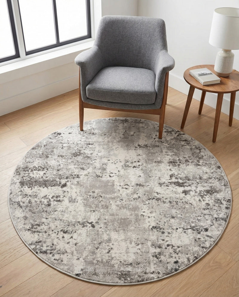 Luminara Sands Collection Area Rug - Elysium (Stone Gray) Round Stone Gray  lifestyle 46
