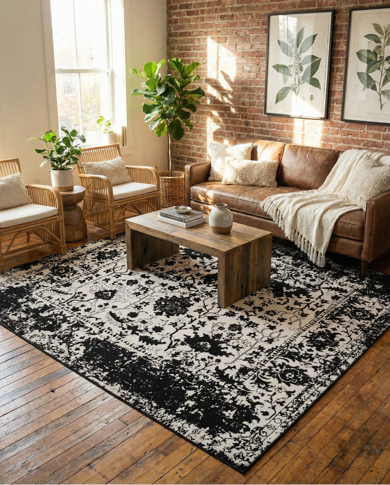 Cascade Range Collection Area Rug -  Shasta (Black and White) Rectangle Black and White  lifestyle 17