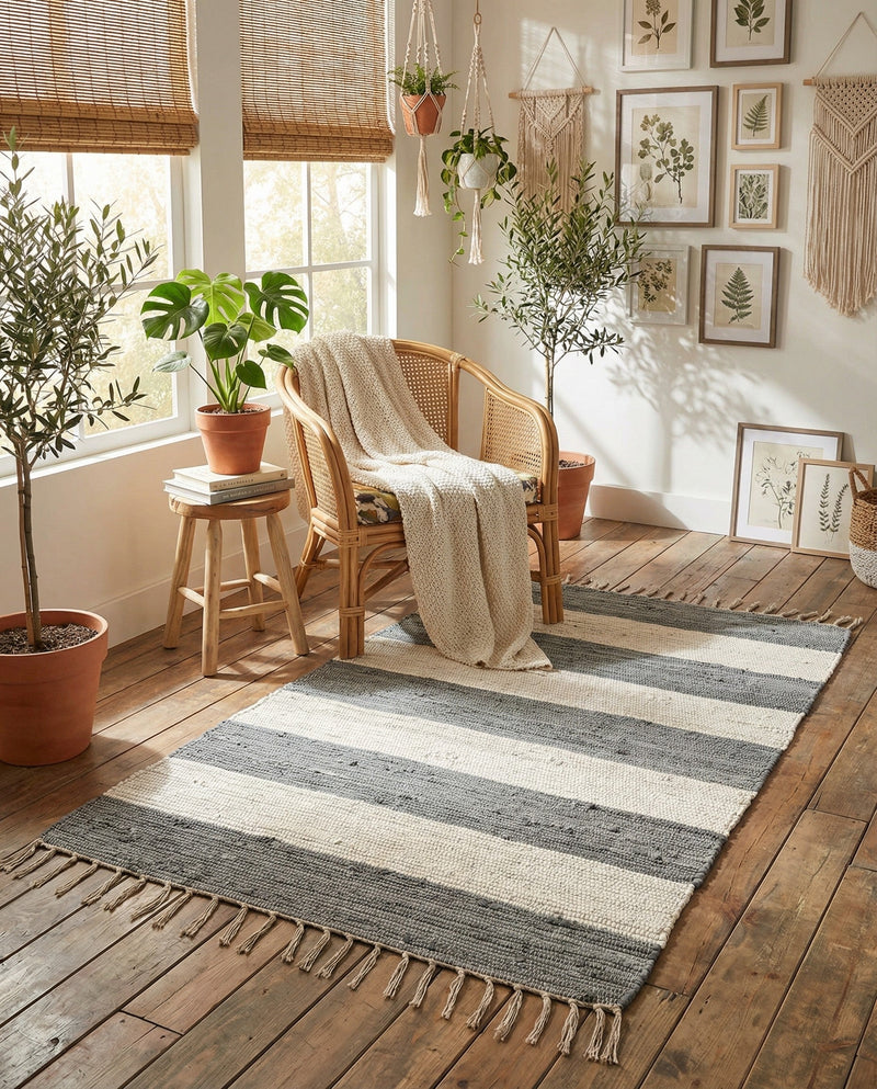 Tassel Trail Collection Area Rug - Pathway (Gray) Rectangle Gray  lifestyle 27