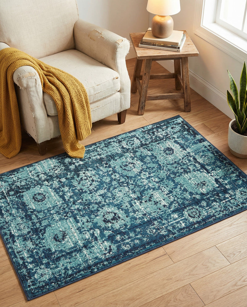 Chateau Elegance Collection Area Rug -  Louvre Rectangle Blue  lifestyle 33