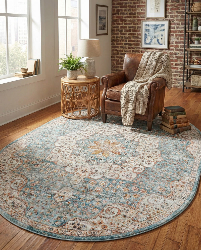 Coastal Haven Collection Area Rug - Seabreeze (Blue) Oval Blue  lifestyle 34
