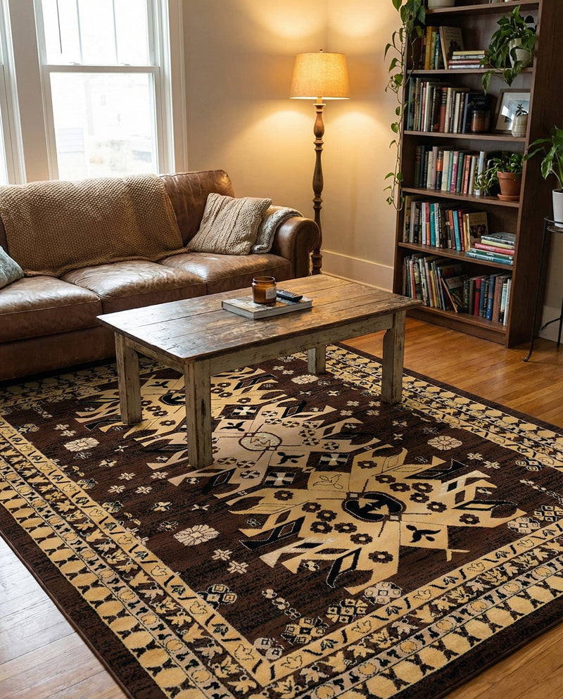 Tabriz Tapestries Collection Area Rug - Azerbaijan (Brown) Rectangle Brown  lifestyle 6