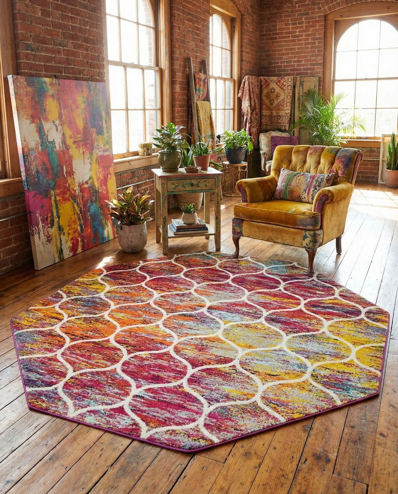 Trellis Mosaic Collection Area Rug -  Pergolatown (Multi) Octagon Multi  lifestyle 87