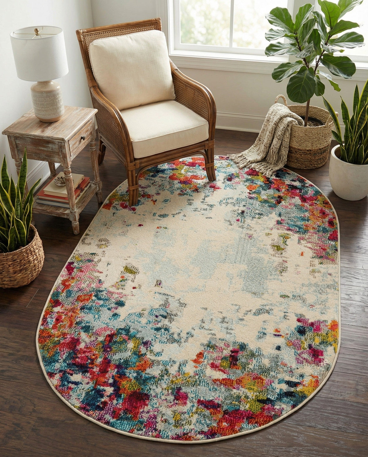 Chromatic Oasis Collection Area Rug -  Blush Oval Multi  lifestyle 117