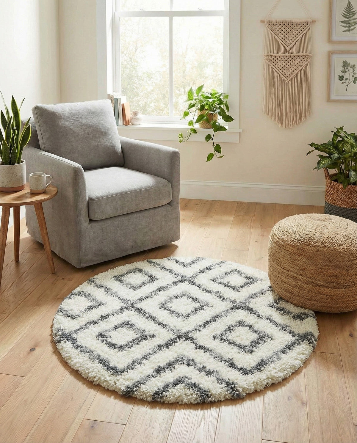 Cozy Cove Shag Collection Area Rug -  Dunes Round Ivory  lifestyle 131