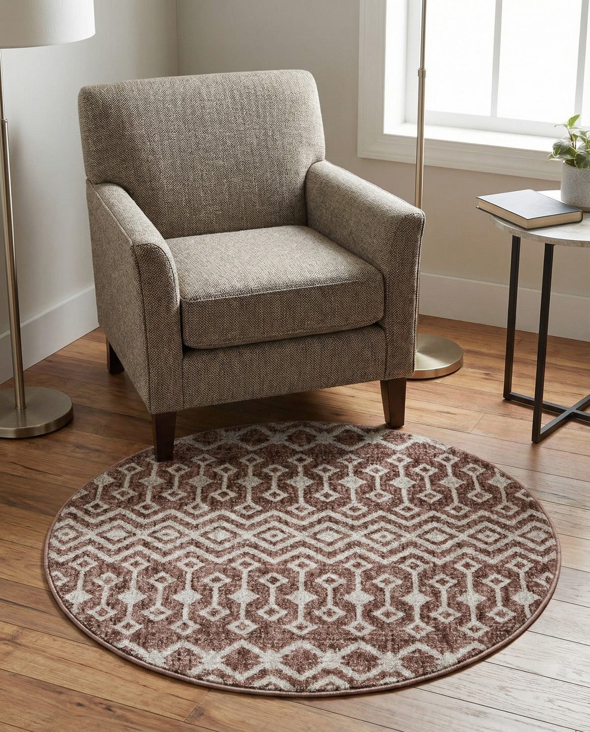 Geo Garden Lattice Collection Area Rug -  Andalusia Round Dusty Rose  lifestyle 135