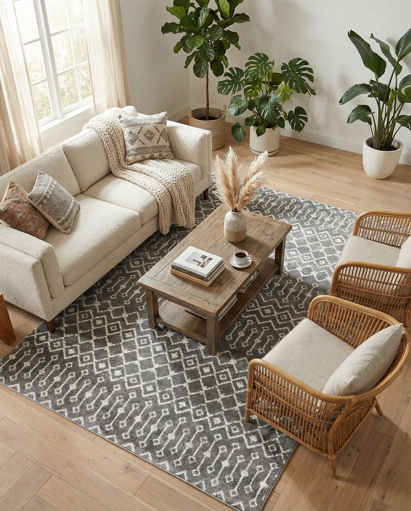 Marrakech Lattice Collection Area Rug - Medina (Light Gray) Rectangle Light Gray  lifestyle 5