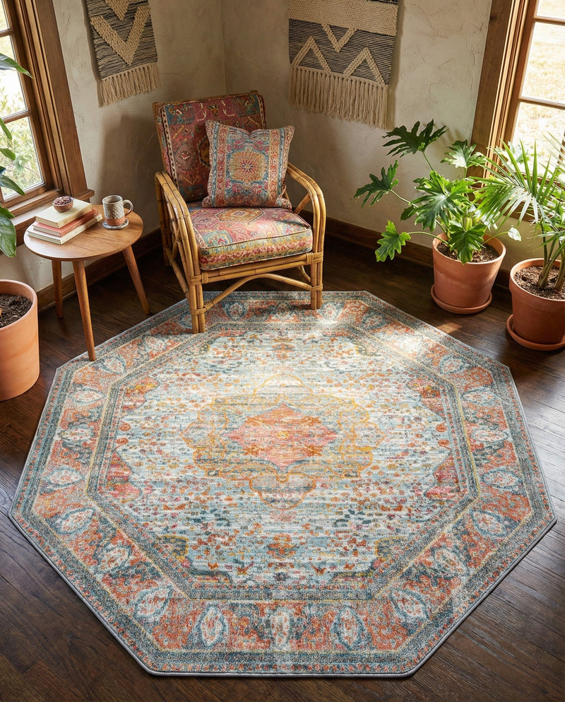 Caribbean Breeze Collection Area Rug -  Floriana Octagon Light Blue  lifestyle 37