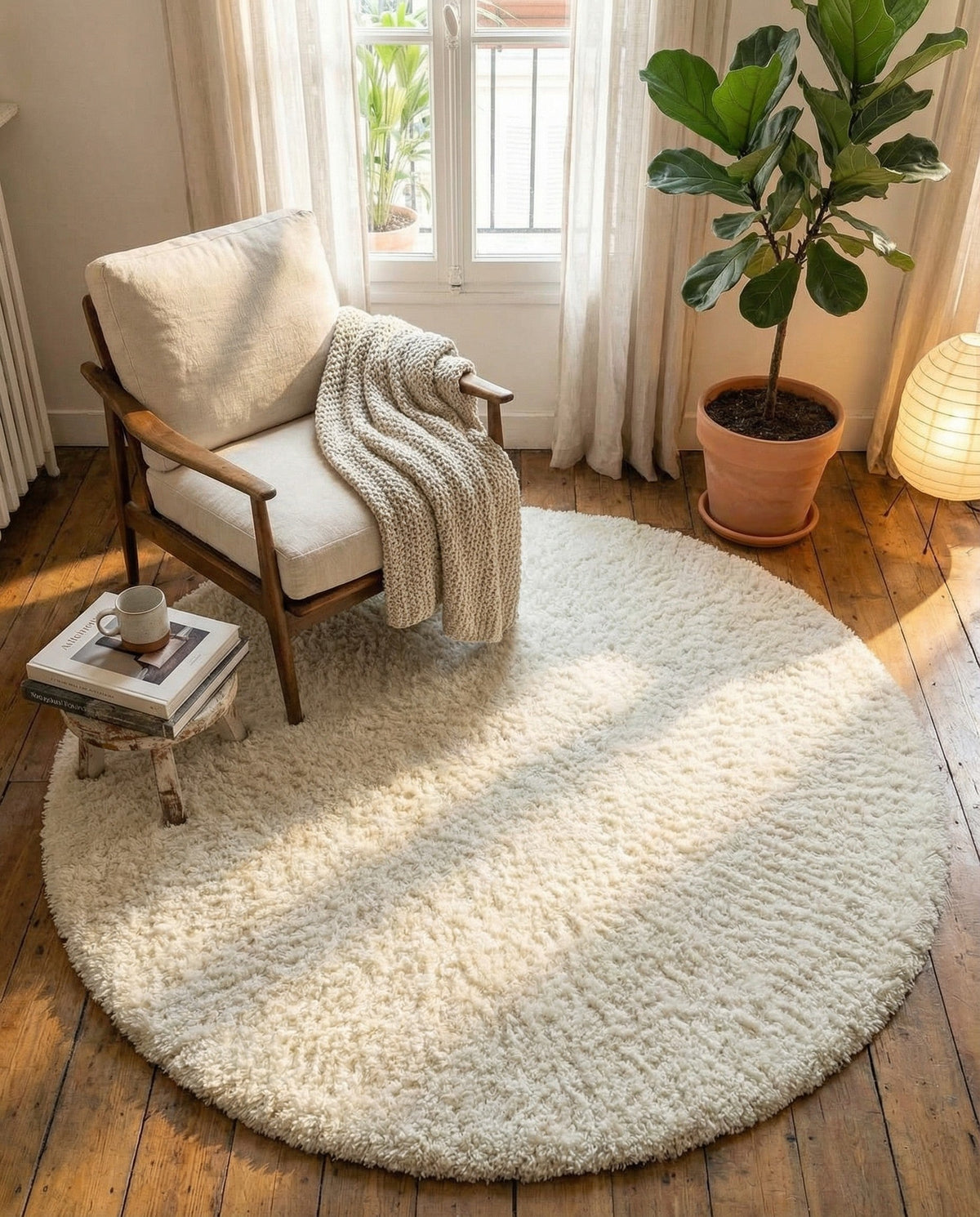 Plush Oasis Collection Area Rug - Serenity (Snow White) Round Snow White  lifestyle 109