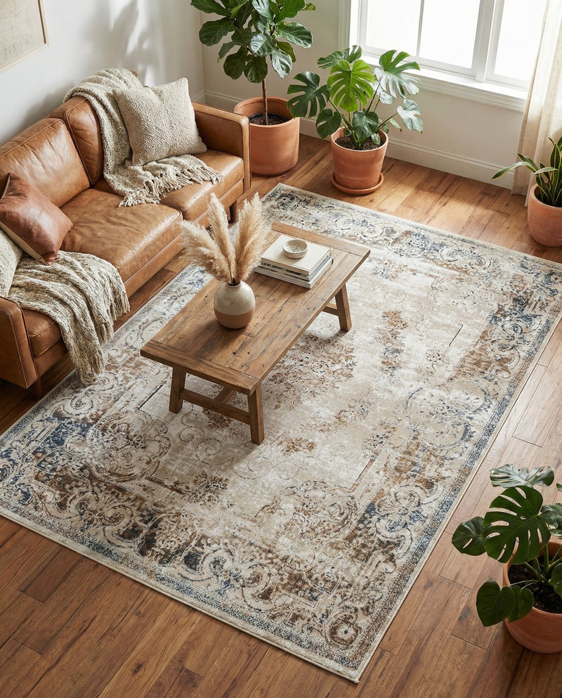 Coastal Manor Collection Area Rug -  Pierpoint Rectangle Blue Cream  lifestyle 4