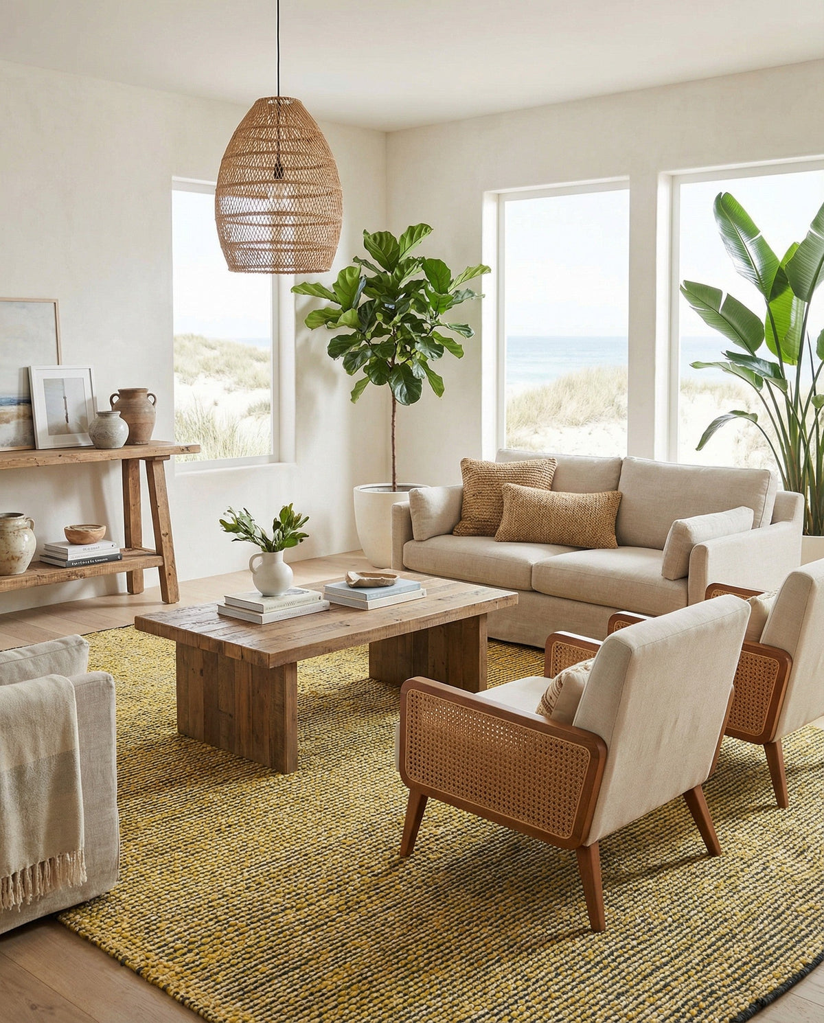 Coastal Haven Striped Jute Collection Area Rug - Marina Rectangle Yellow and Navy  lifestyle 39