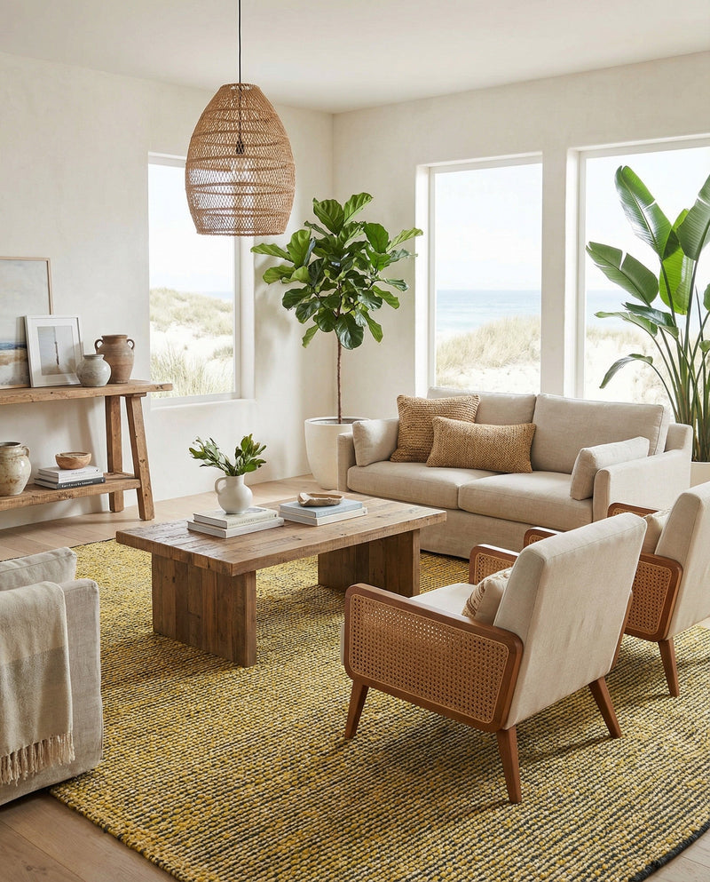 Coastal Haven Striped Jute Collection Area Rug - Marina Rectangle Yellow and Navy  lifestyle 39