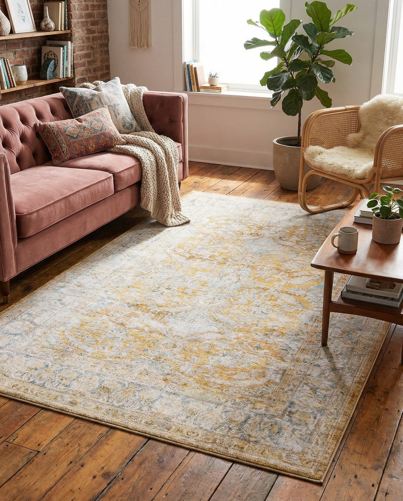 Heritage Elegance Collection Area Rug -  Miramar Rectangle Yellow  lifestyle 12