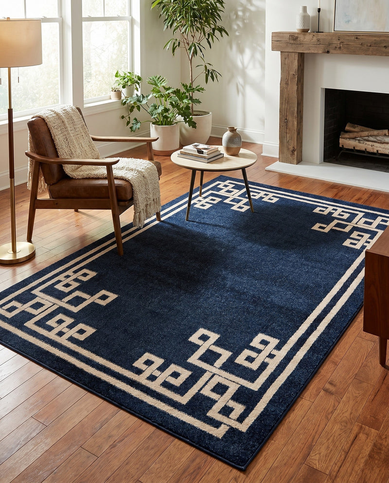 Aegean Labyrinth Collection Area Rug -  Rhodes Rectangle Dark Blue  lifestyle 16