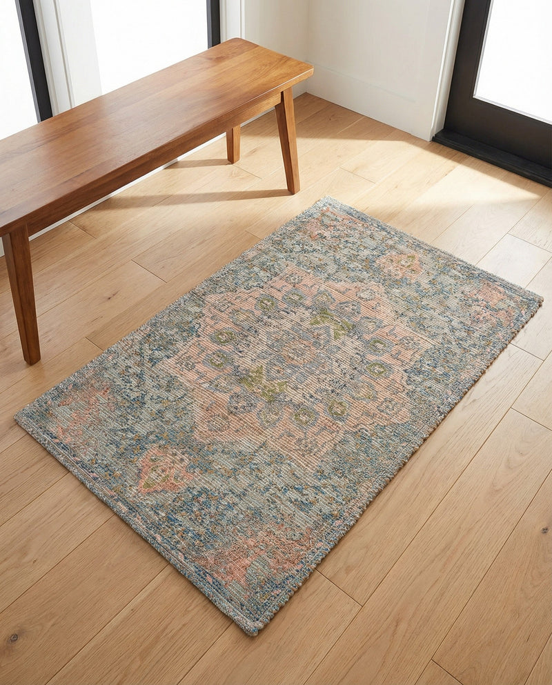 Savannah Threads Collection Area Rug -  Gobi Rectangle Blue and Peach  lifestyle 17