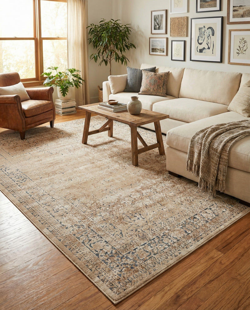 Coastal Manor Collection Area Rug -  Marina Rectangle Beige  lifestyle 45
