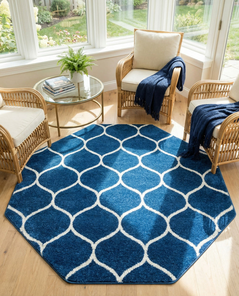 Trellis Mosaic Collection Area Rug -  Pergolatown (Navy Blue) Octagon Navy Blue  lifestyle 80
