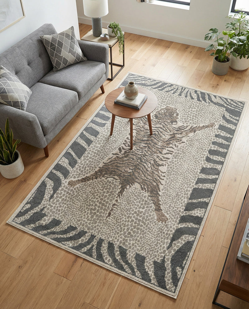 Savannah Sojourn Collection Area Rug -  Masai Rectangle Gray and Ivory  lifestyle 11