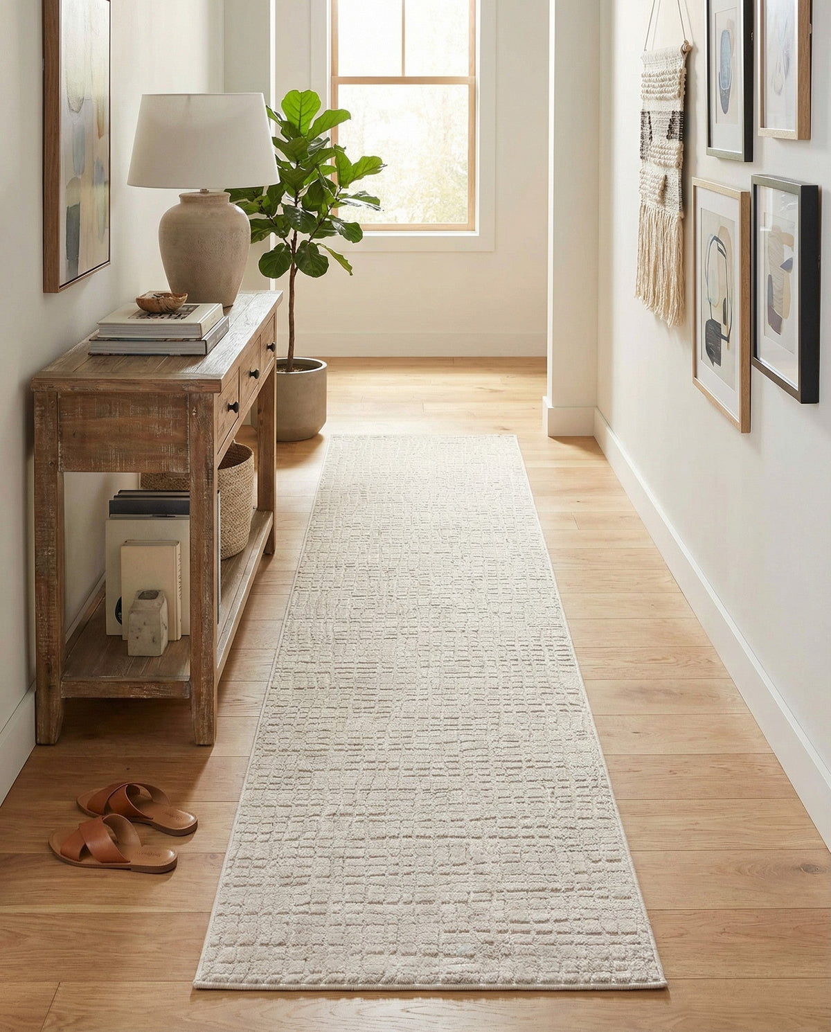 Haven Tapestry Collection Area Rug - WhisperingFalls Runner Ivory White  lifestyle 64