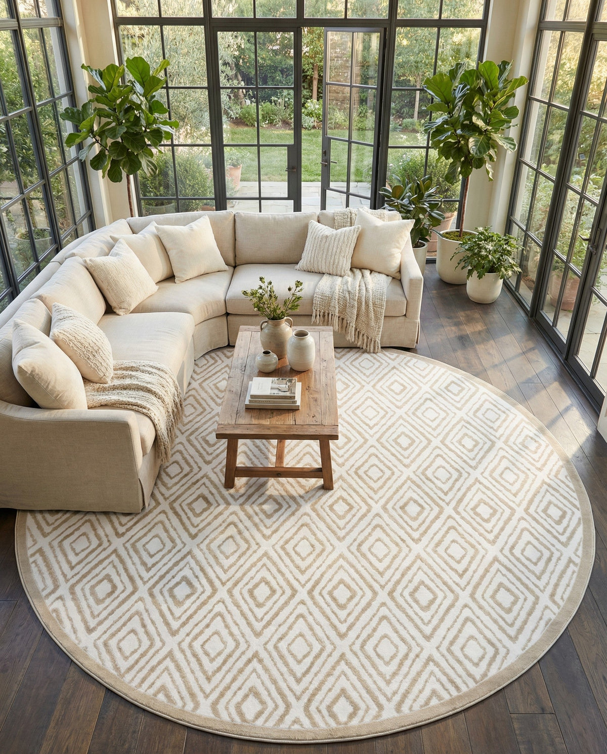 Sanctuary Retreat Collection Area Rug -  Oasis Round Snow White  lifestyle 181