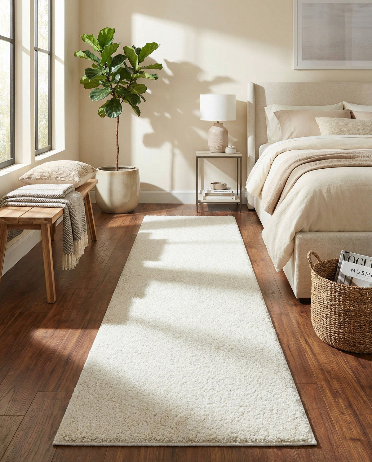 Cozy Comfort Shag Collection Area Rug - Haven (White) Runner White  lifestyle 93
