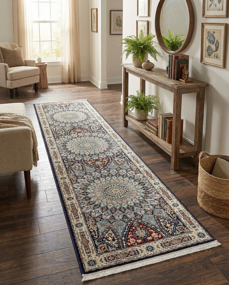 Persian Elegance Collection Area Rug -  Hamedan (Navy Blue) Runner Navy Blue  lifestyle 81