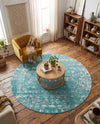 Brighton Stripes Collection Area Rug - Sussex (Light Blue) Round Light Blue  lifestyle 48