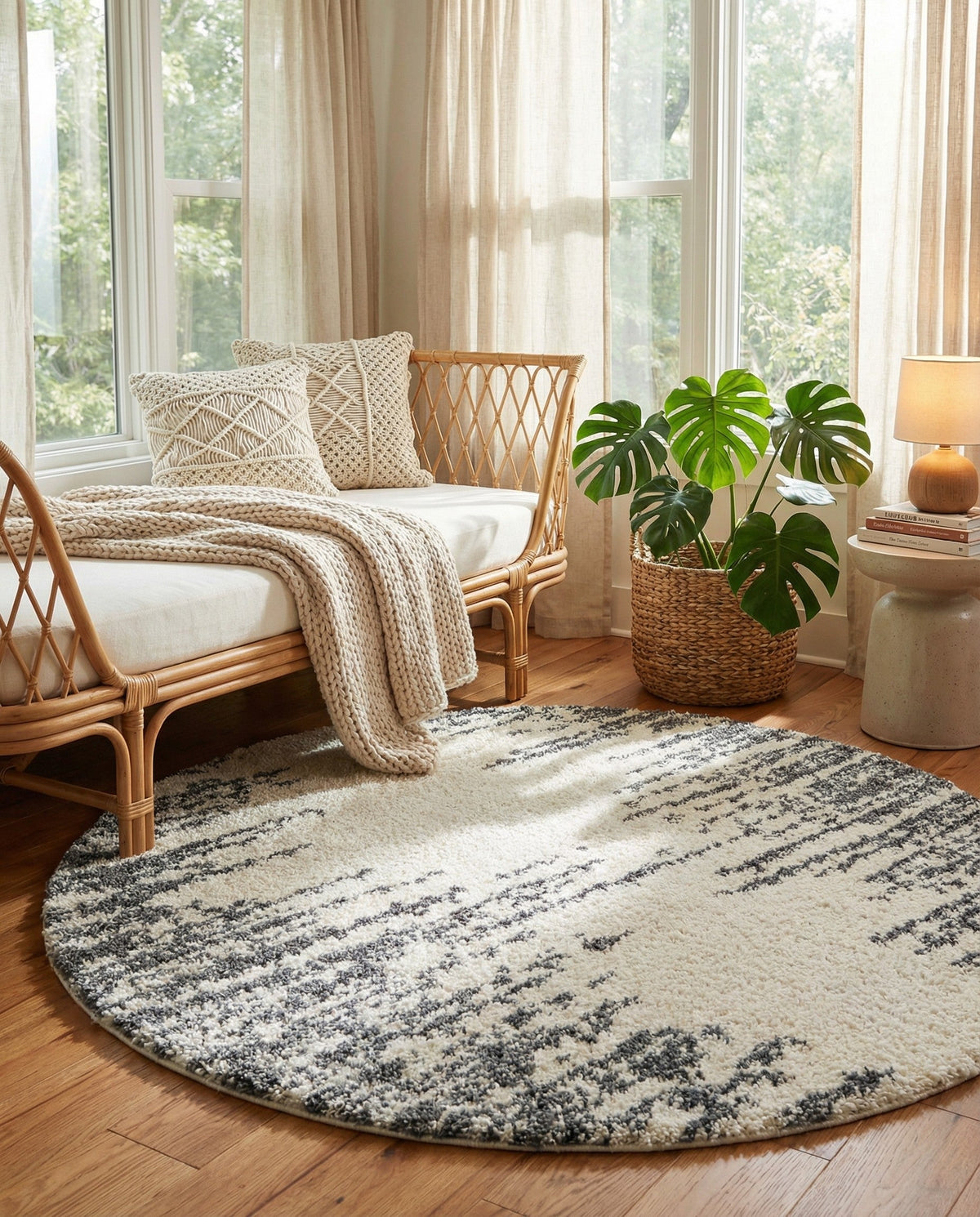 Tranquil Tides Shag Collection Area Rug - Marina Round White  lifestyle 195