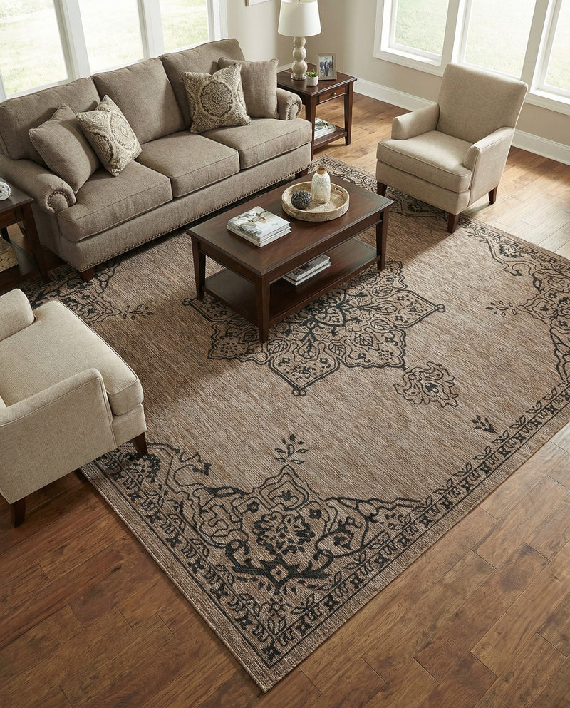 Patio Heritage Collection Area Rug -  Charleston (Beige) Square Beige  lifestyle 69