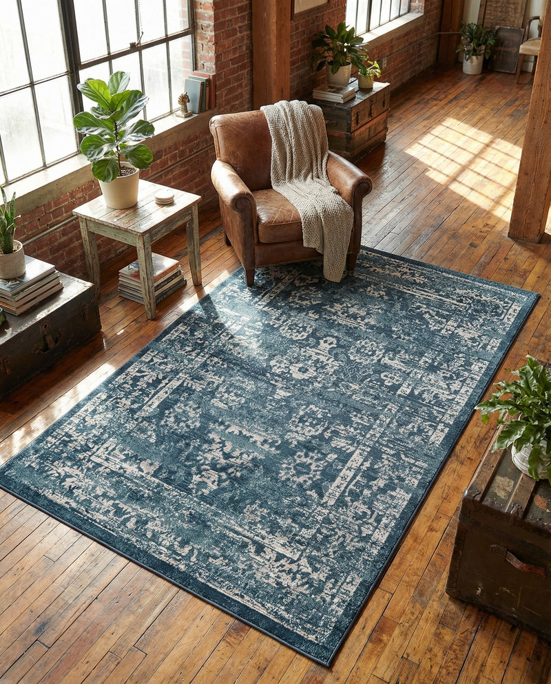 Savannah Elegance Collection Area Rug - Magnolia Rectangle Navy Blue  lifestyle 22