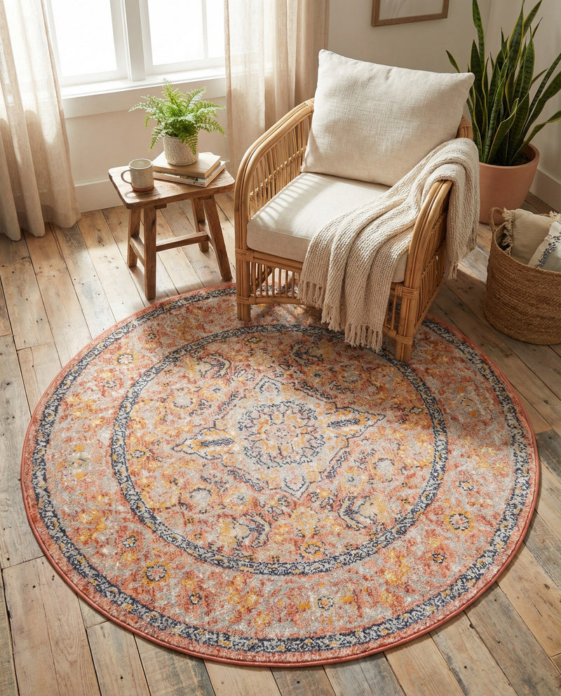 Seville Stripes Collection Area Rug - Cadiz (Brick Red) Round Brick Red  lifestyle 22