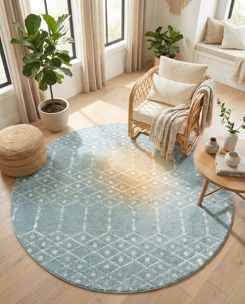Marrakesh Lattice Collection Area Rug - Casablanca (Aqua) Round Aqua  lifestyle 68