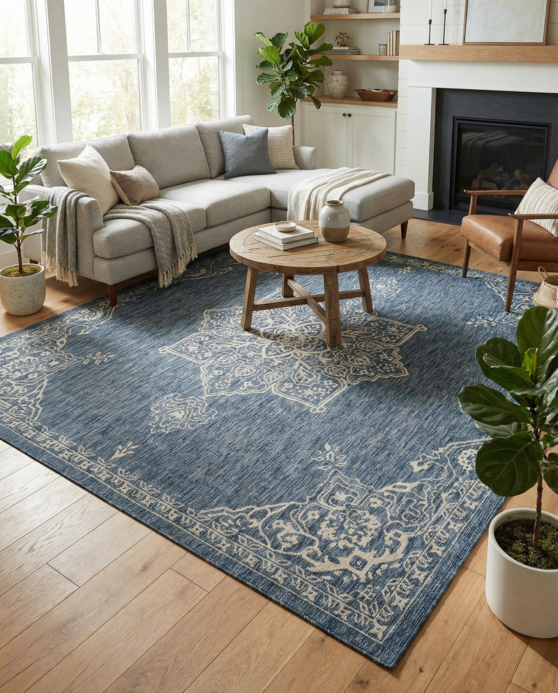 Patio Heritage Collection Area Rug -  Charleston (Blue) Square Blue  lifestyle 49
