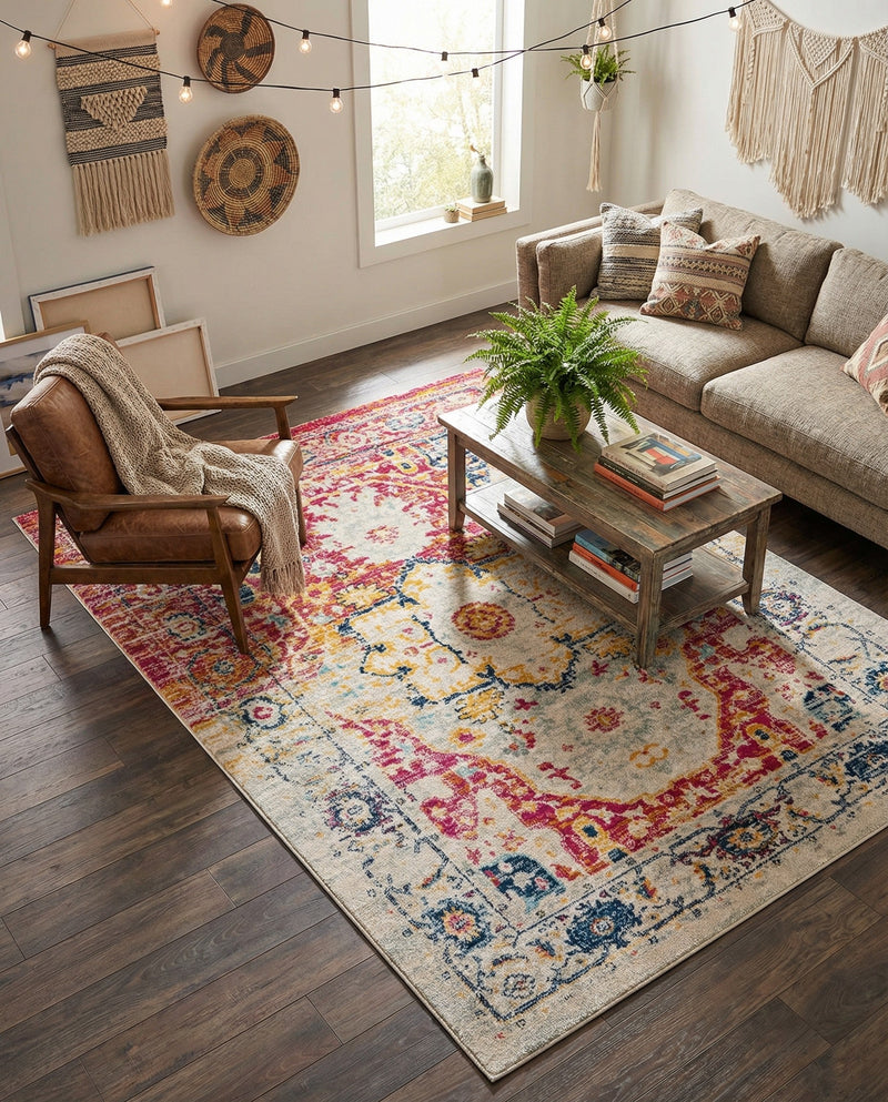 Parisian Elegance Collection Area Rug - Versailles (Pink Gray) Rectangle Pink Gray  lifestyle 26