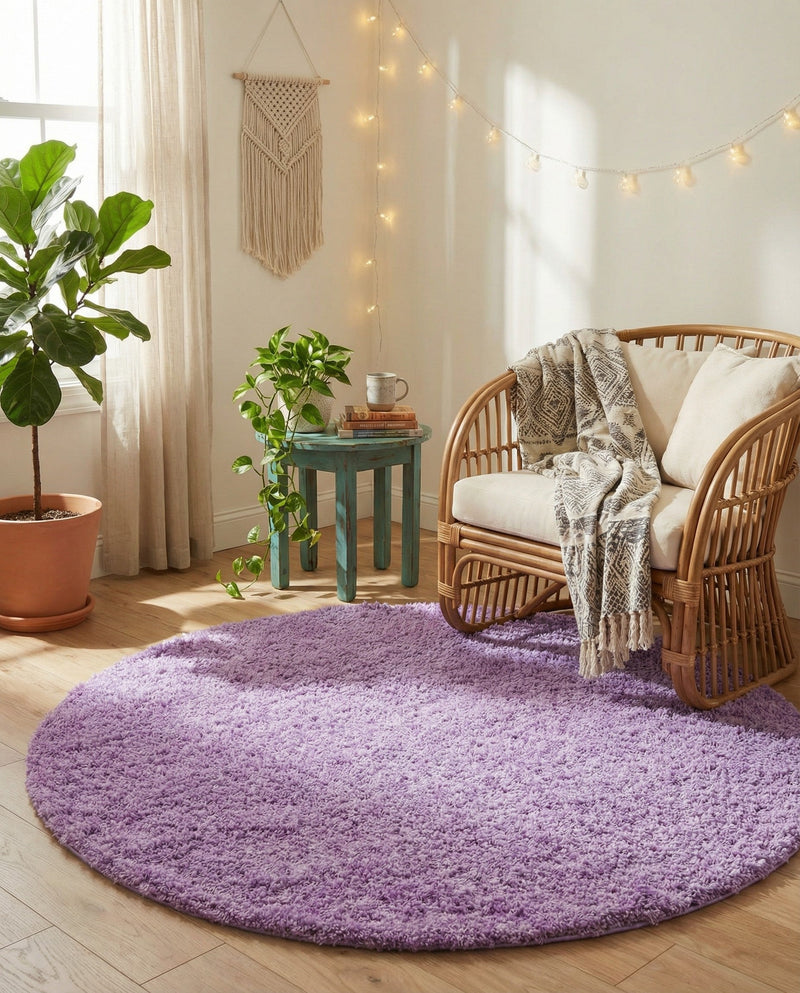 Plush Oasis Collection Area Rug - Serenity (Lilac) Round Lilac  lifestyle 61