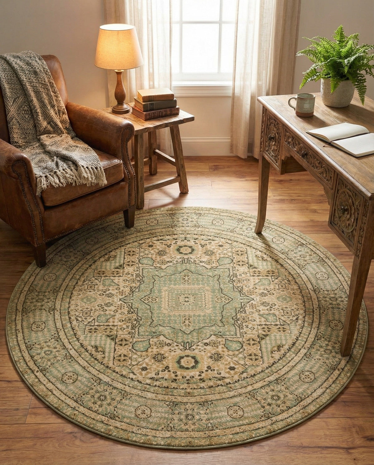 Ottoman Elegance Collection Area Rug - Sultan Round Light Green  lifestyle 188