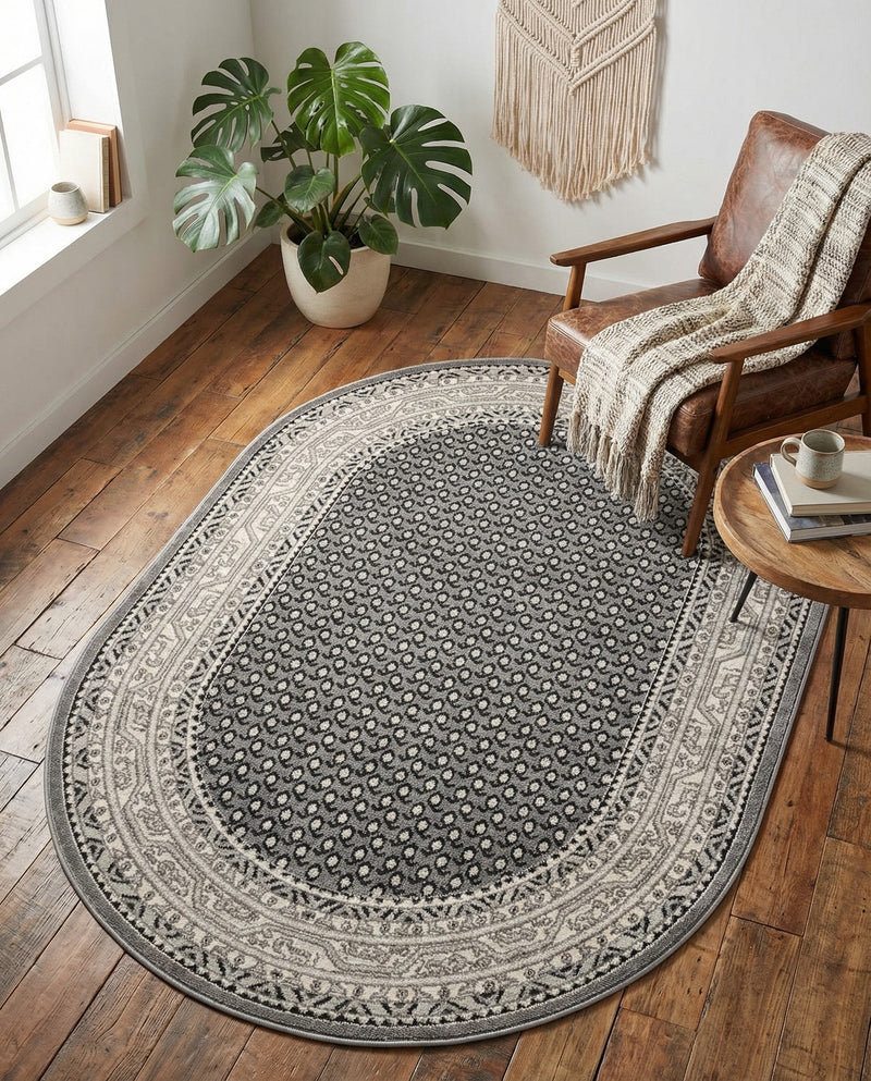 Soho Elegance Collection Area Rug -  Mercer (Gray) Oval Gray  lifestyle 76