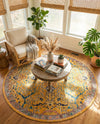 Seville Stripes Collection Area Rug -  Malaga (Yellow) Round Yellow  lifestyle 23