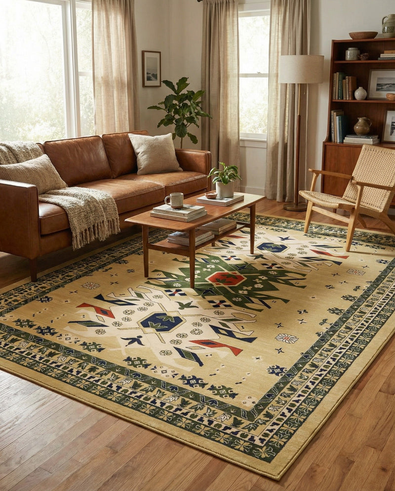 Tabriz Tapestries Collection Area Rug - Azerbaijan (Cream) Rectangle Cream  lifestyle 8