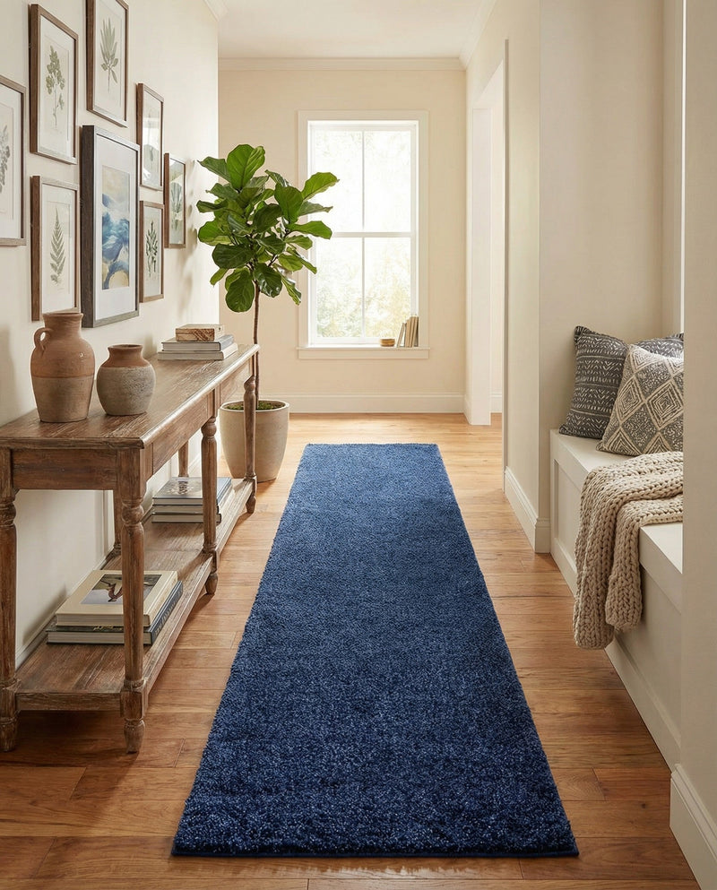 Solid Shag Seaside Collection Area Rug - Azure Cove (Navy Blue) Runner Navy Blue  lifestyle 72