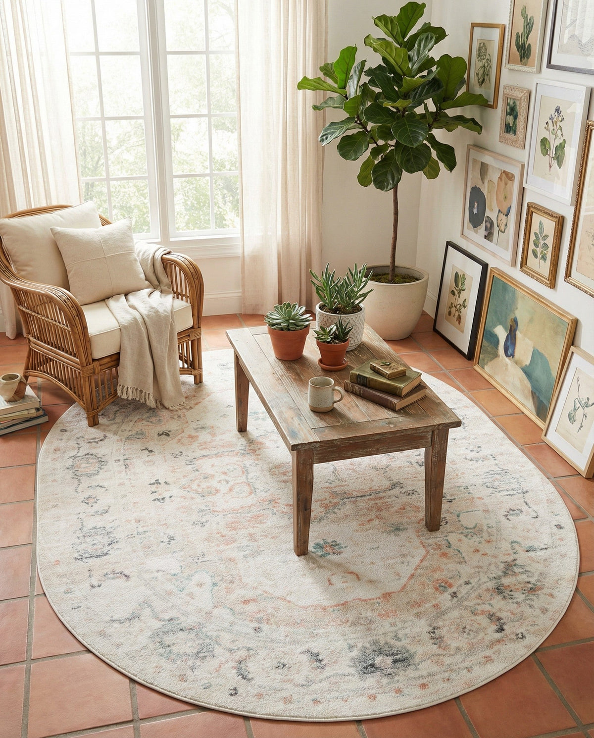 Parisian Elegance Collection Area Rug - Versailles (Ivory) Oval Ivory  lifestyle 84