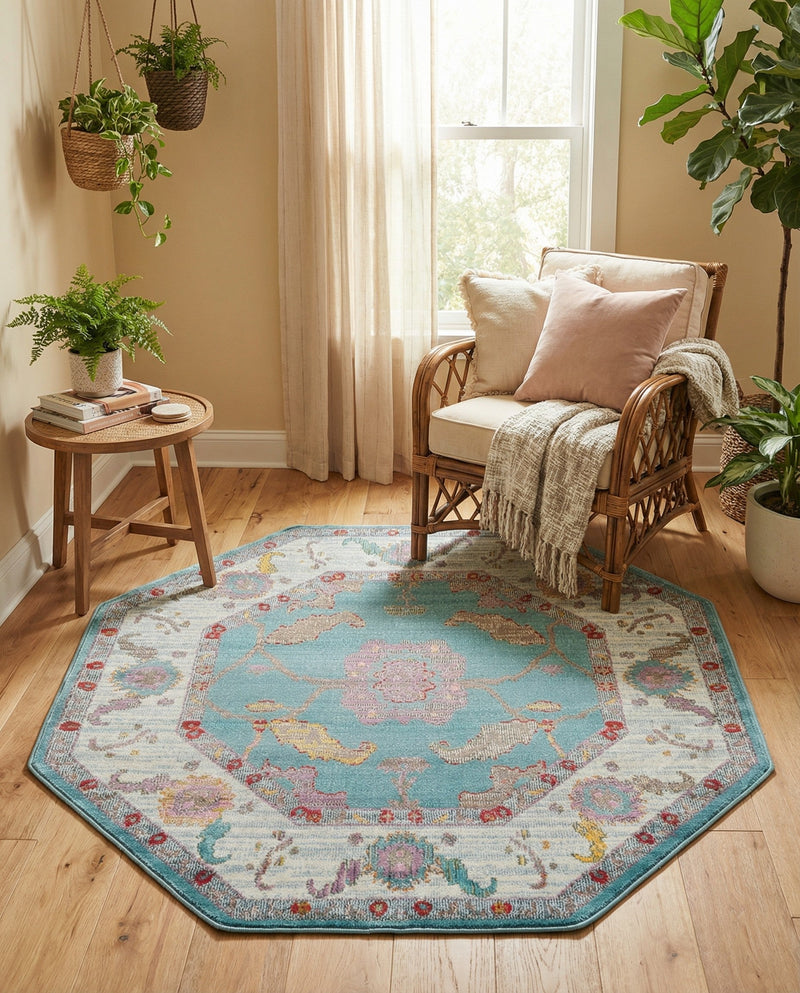 Arcadia Rugs Collection Area Rug - Eden (Aqua and Blue) Octagon Aqua and Blue  lifestyle 75