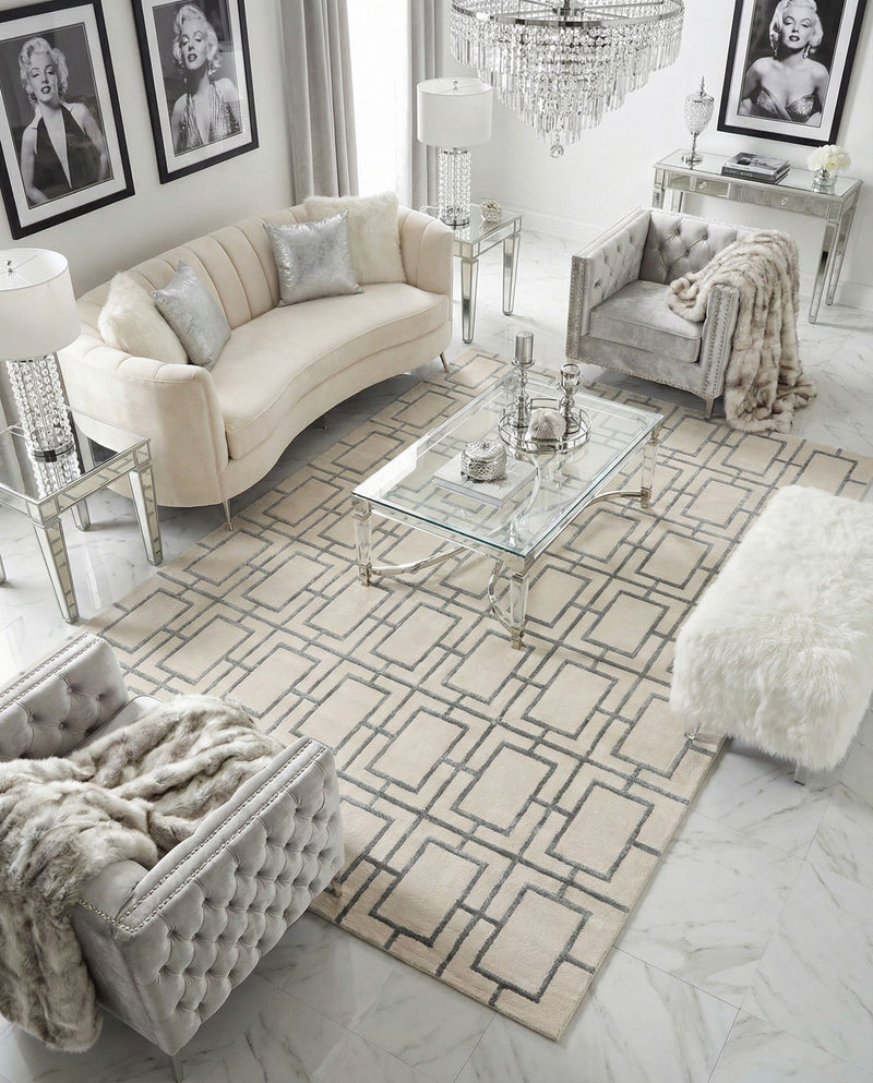 Hollywood Luxe Collection Area Rug -  Beverly (White Silver) Rectangle White Silver  lifestyle 19